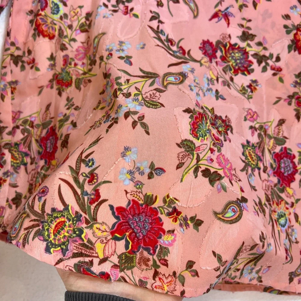 Loft Pink Floral Paisley Jacquard Long Sleeve Blouse Top Size Medium